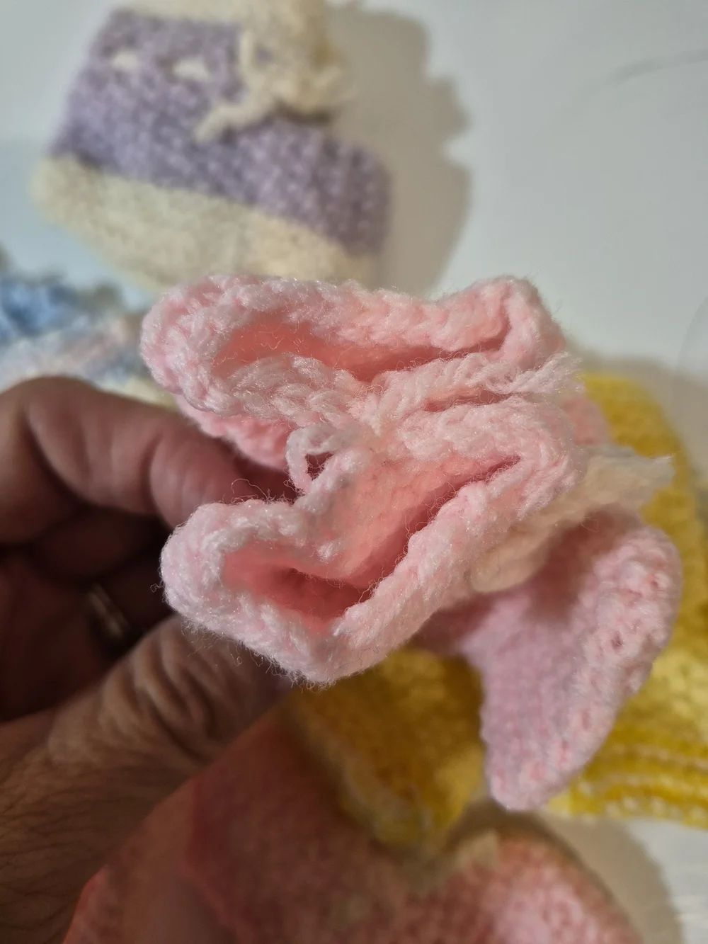 Hand-Knit Pastel Baby Booties - Pink, Yellow, Lavender, Blue, Cream